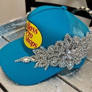 Custom Swarovski Bling Bass Pro SnapBack cap/hat! Teal Blue